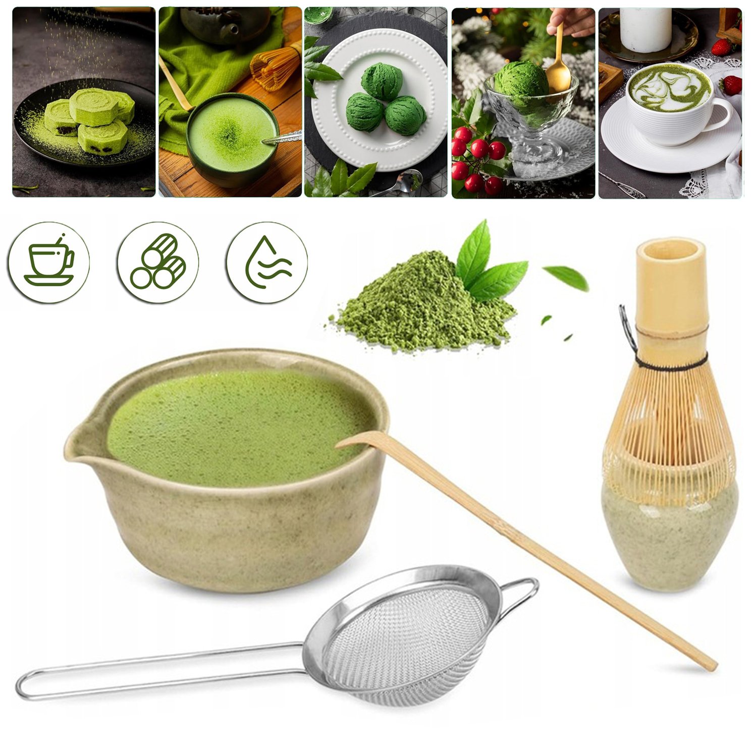 Zestaw 5 Szt Do Herbaty Matcha Bambus Trzepaczka Sitko Uchwyt Na Trzepaczkę