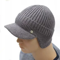 Czapki damskie - CZAPKA zimowa z daszkiem i nausznikami sportowa GRAFITOWA Pako Jeans - miniaturka - grafika 1