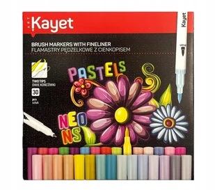 Kayet Flamastry pędzelkowe z cienkopisem PASTEL/NEON 30kol. - Przybory szkolne - miniaturka - grafika 1