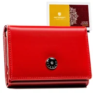 Portfele - Damski portfel na zatrzask PETERSON skórzany czerwony mały elegancki portmonetka na karty klasyczny na prezent antykradzieżowy ochrona RFID STOP - miniaturka - grafika 1