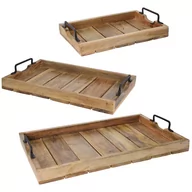 Tace i patery - Home Styling Collection Drewniana taca żeberkowa 3 sztuki w komplecie B071F2TMF4 - miniaturka - grafika 1