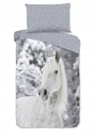 Pościel dla dzieci - Pościel flanelowa 140x200 koń biały gwiazdki zima dwustronna - miniaturka - grafika 1
