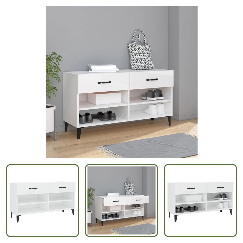 The Living Store szafka na buty biały wysoki połysk 102x35x55 cm materiał drewnopochodny