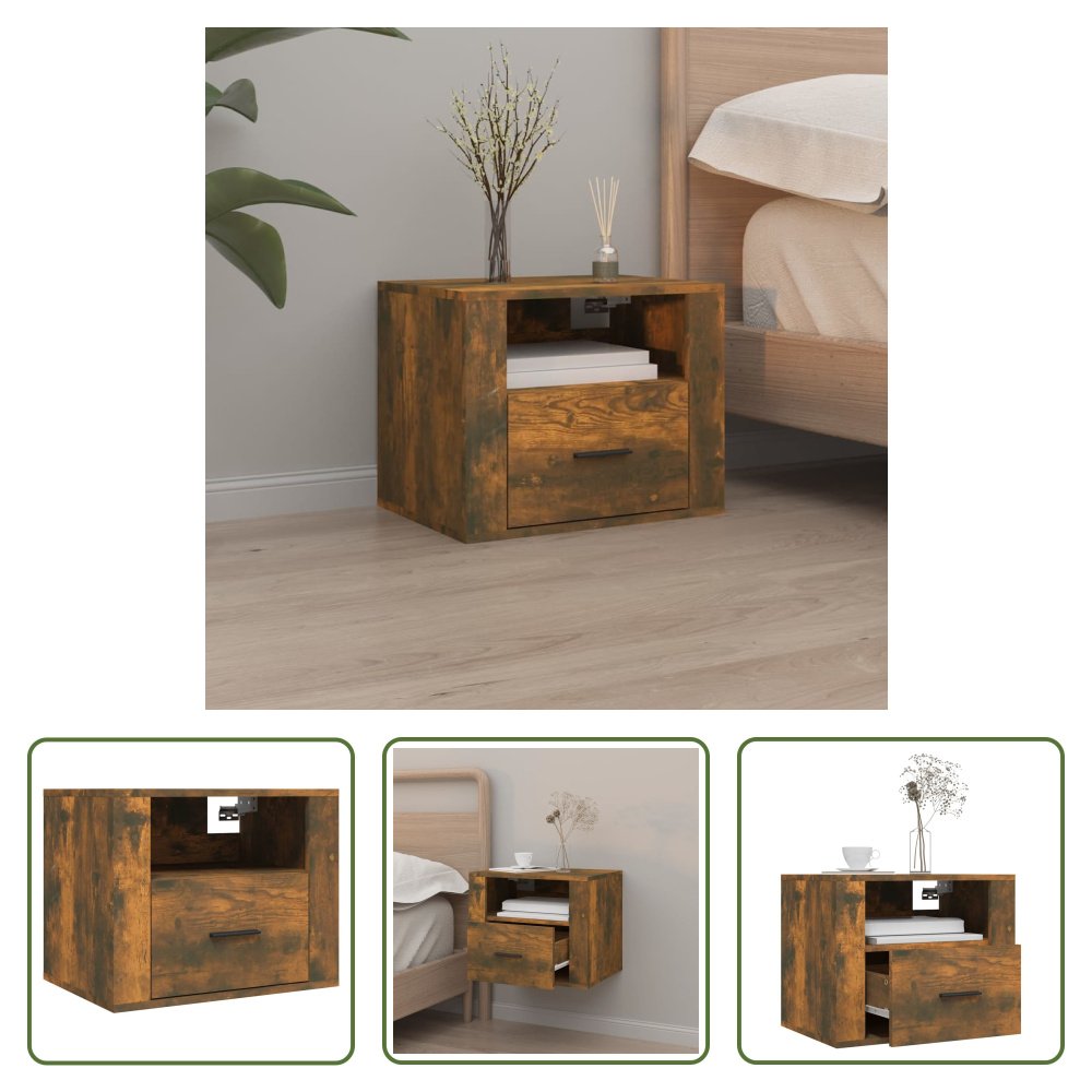 The Living Store Szafka nocna z dębu wędzonego 50x36x40 cm