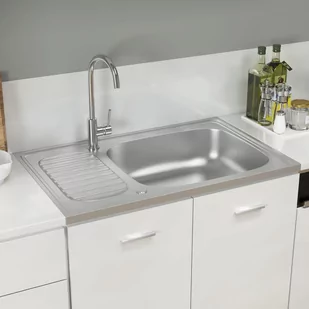 vidaXL Lumarko Zlew kuchenny dwukomorowy, srebrny, 800x500x155 mm, stal! 147234 - Zlewozmywaki - miniaturka - grafika 1