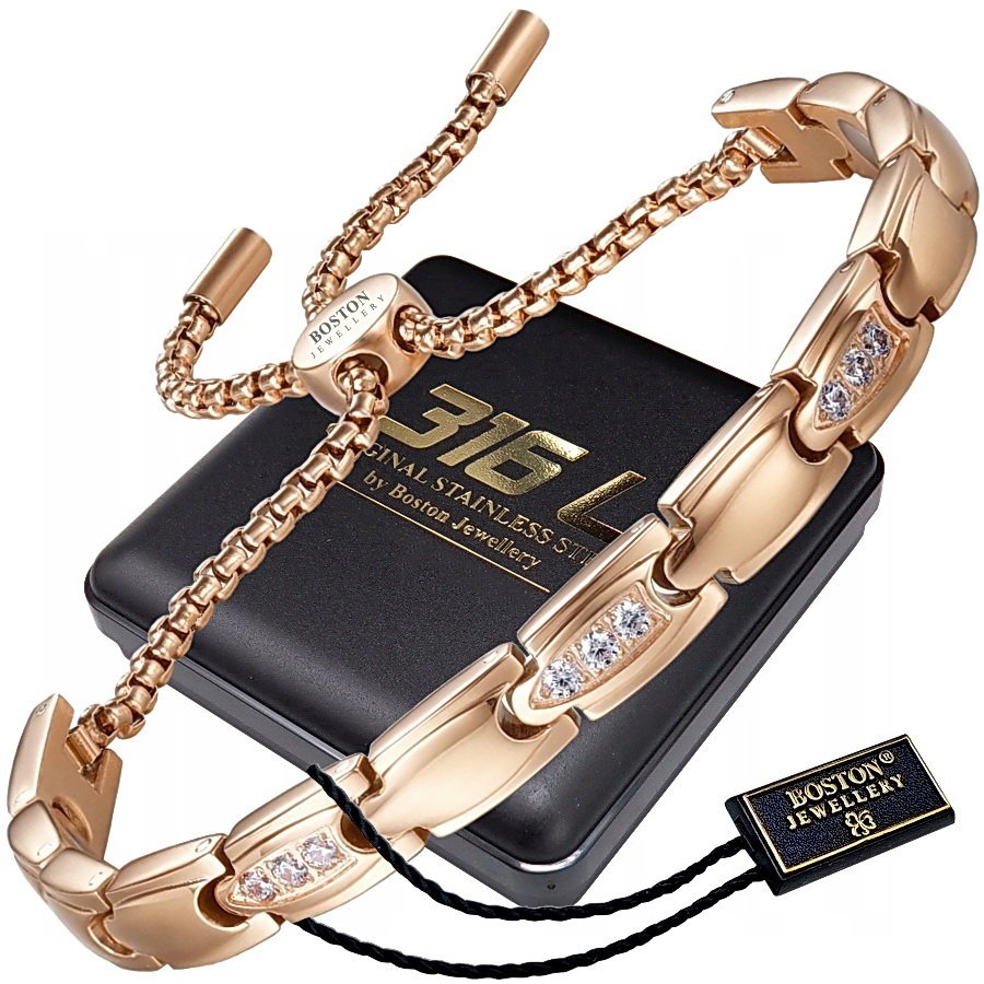 ZŁOTA ZDROWOTNA BRANSOLETKA DAMSKA MAGNETYCZNA Z CYRKONIAMI RÓŻOWE ZŁOTO ORYGINAŁ