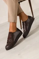 Trampki damskie - Czekoladowe trampki skórzane damskie sneakersy na platformie sznurowane PRODUKT POLSKI Casu 8855 - miniaturka - grafika 1