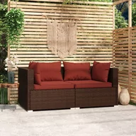 Sofy ogrodowe - Lumarko 2-osobowa sofa ogrodowa z poduszkami, polirattan, brązowa - miniaturka - grafika 1