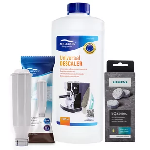 Zestaw Bosch - Filtr AL-TES46, Uniwersalny Odkamieniacz Aqualogis 1L, Siemens TZ80001 Tabletki Czyszczące - Akcesoria i części do ekspresów do kawy - miniaturka - grafika 1