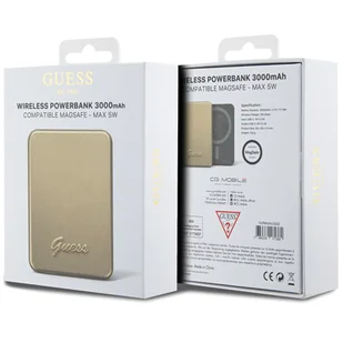Guess Powerbank indukcyjny 5W GUPBM3ALGSGD 3000mAh złoty/gold MagSafe Metal Script Logo - Powerbanki - miniaturka - grafika 9