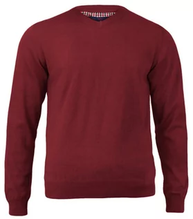 Swetry męskie - Męski Klasyczny Sweter w Serek (V-Neck) - Głęboka Czerwień - Adriano Guinari - grafika 1