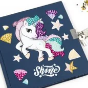 Szkolne artykuły papiernicze - Derform Diamentowy pamiętnik z kłódką + długopis 3 kolory Jednorożec 14 - miniaturka - grafika 1