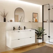 Szafki łazienkowe - Podwieszana szafka łazienkowa prążkowana - Matowy biały - 120 cm - ZEVINI - miniaturka - grafika 1