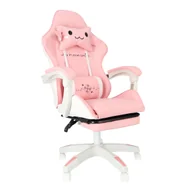 Krzesła obrotowe dla dzieci - Fotel Dziecięcy Dla Gracza Różowy Z Podnóżkiem Gamingowy Obrotowy Miękki - miniaturka - grafika 1