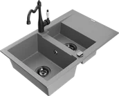 Zlewozmywaki z baterią - Mexen Gaspar zlewozmywak granitowy 1,5-komorowy z ociekaczem i baterią kuchenną Carla, szary - 6507-71-670700-70-B - miniaturka - grafika 1