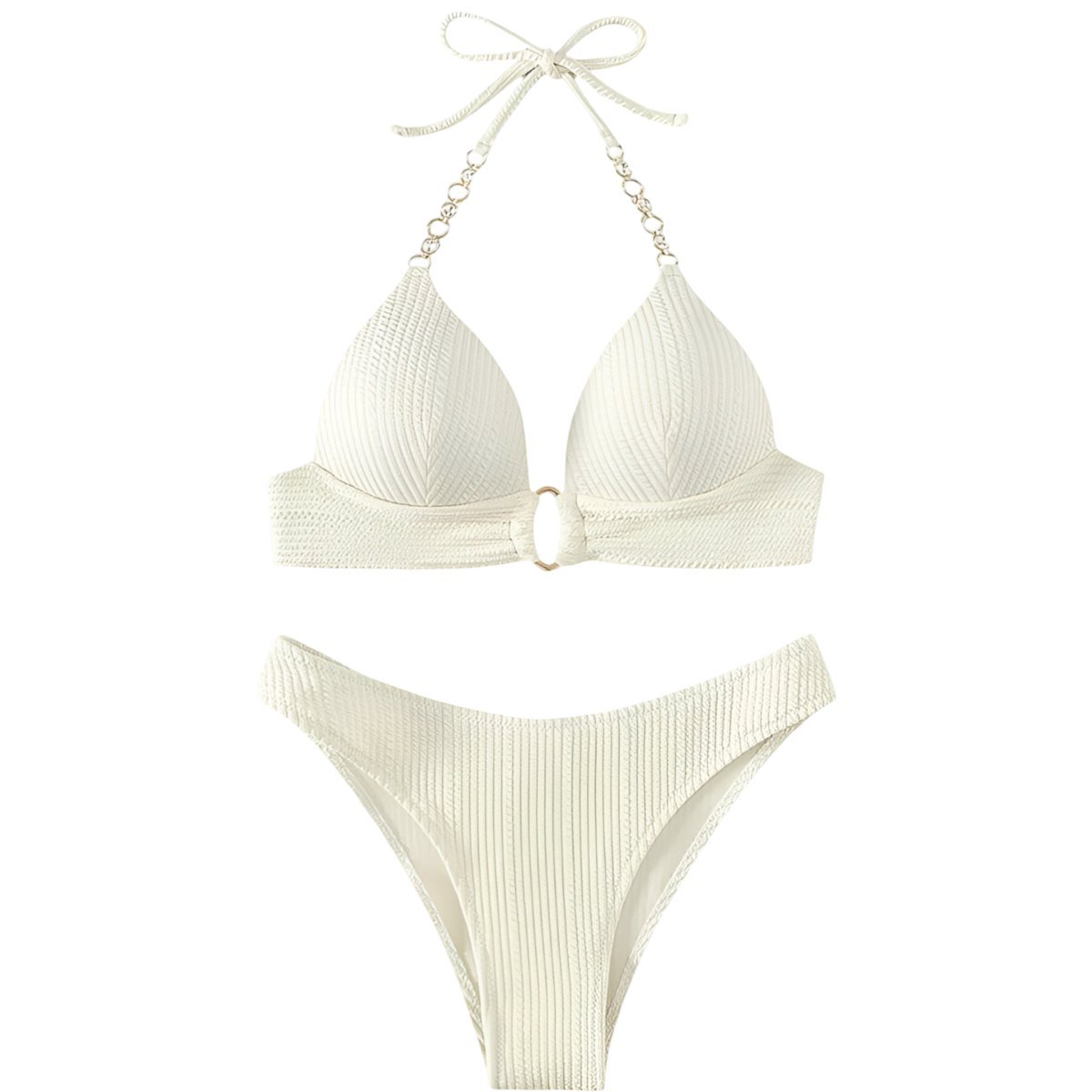 Damski Strój Kąpielowy Dwuczęściowy Bikini Sznurowany Białe XS