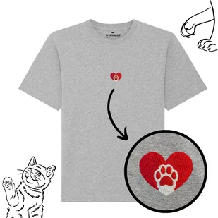 Haftowany T-shirt KOCIA ŁAPKA szary 2XL - Koszulki męskie - miniaturka - grafika 1