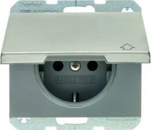 Hager Polo K.5 Gniazdo SCHUKO z pokrywą z podwyższoną ochroną styków stal szlachetna 47517204 47517204 - Gniazdka elektryczne - miniaturka - grafika 1