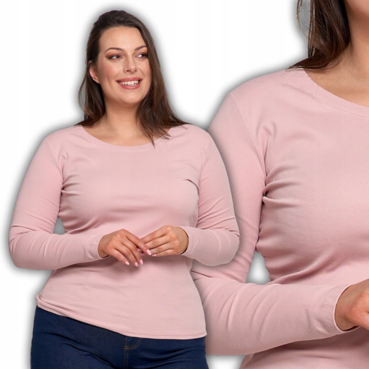 Bluzka Damska Z Długim Rękawem Bawełniana Gładka Miękka Klasyczna Moraj L Light Pink