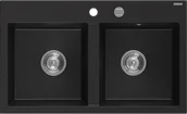 Zlewozmywaki - Mexen Hektor zlewozmywak granitowy 2-komorowy 800 x 490 mm, czarny, syfon chrom - 6521802000-77 - miniaturka - grafika 1