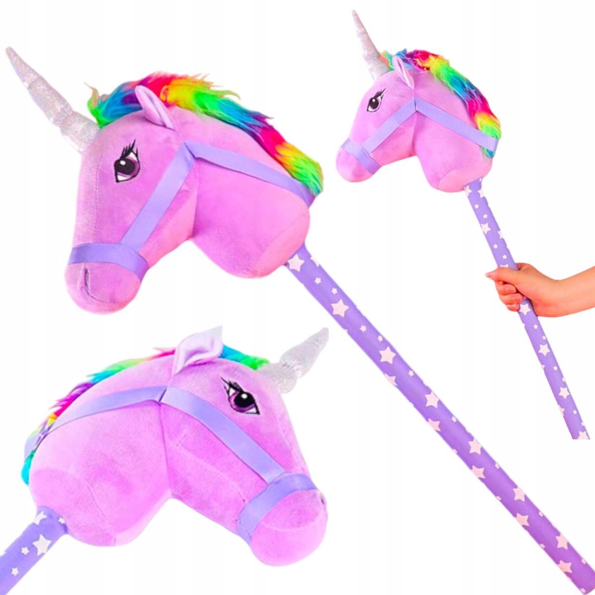 HOBBY HORSE KOŃ NA KIJU JEDNOROŻEC GŁOWA KONIA DŹWIĘK KONIK Z GRZYWĄ RŻY