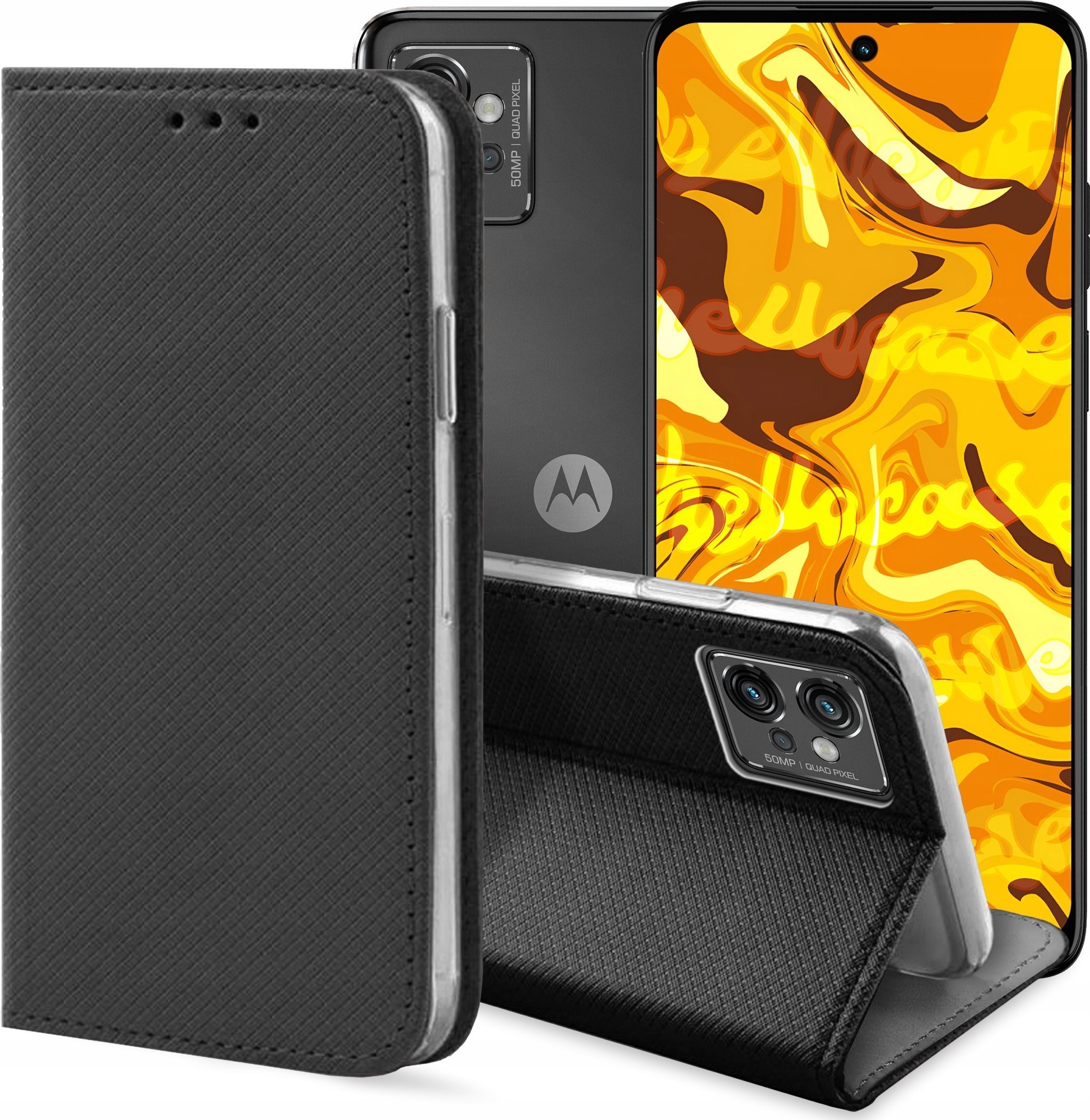 Hello Case ETUI Z KLAPKĄ DO MOTOROLA MOTO G32 CZARNE ZAMYKANE MAGNETYCZNE KABURA FLIP