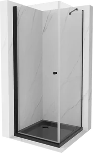 Mexen Pretoria kabina prysznicowa uchylna 90x90 cm, transparent, czarna + brodzik Flat, czarny - 852-090-090-70-00-4070B - Kabiny prysznicowe - miniaturka - grafika 1