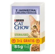 Mokra karma dla kotów - CAT CHOW Sterilised Karma dla kotów z jagnięciną i zieloną fasolką w sosie 4x85g (3+1 GRATIS) - miniaturka - grafika 1