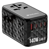 Ładowarki do telefonów - Verbatim Uniwersalny adapter podróżny UTA-10 GaN III USB-C PD 140W QC - miniaturka - grafika 1