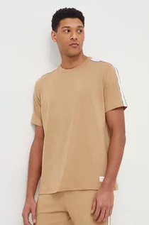 Koszulki męskie - Tommy Hilfiger t-shirt bawełniany męski kolor beżowy gładki - grafika 1