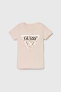 Koszulki dla dziewczynek - Guess t-shirt bawełniany kolor różowy - miniaturka - grafika 1
