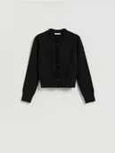 Swetry damskie - Reserved - Kardigan z ozdobnym wykończeniem - czarny - miniaturka - grafika 1