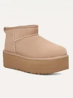 Botki damskie - UGG Botki "Classic Ultra Mini Platform" w kolorze beżowym - miniaturka - grafika 1
