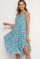 Sukienki - Niebieska Asymetryczna Sukienka Bawełniana w Ornamentalny Wzór Natialira - miniaturka - grafika 1