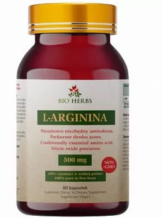 Bio Herbs, L-arginina 500mg Masa Mięśniowa Serce Libido, 80 Kaps. - Układ nerwowy - miniaturka - grafika 1