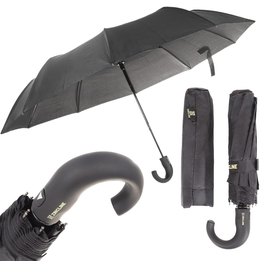 Parasol duży czarny półautomatyczny z półokrągłą rączką męski, damski