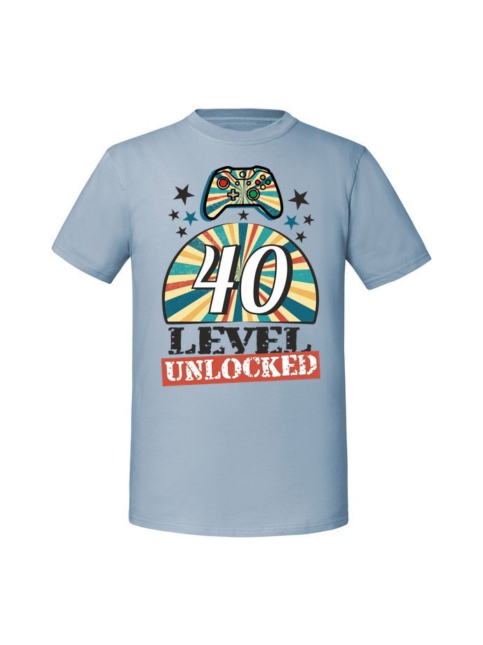 Męska koszulka z nadrukiem - 40 Level Unlocked Mineralny Błękit XXL