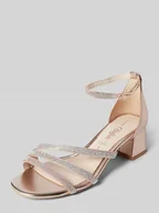 Sandały damskie - Sandały z obszyciem ozdobnymi kamieniami - miniaturka - grafika 1