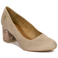 Czółenka - Maciejka Czółenka damskie skórzane welurowe beżowe-36 - miniaturka - grafika 1