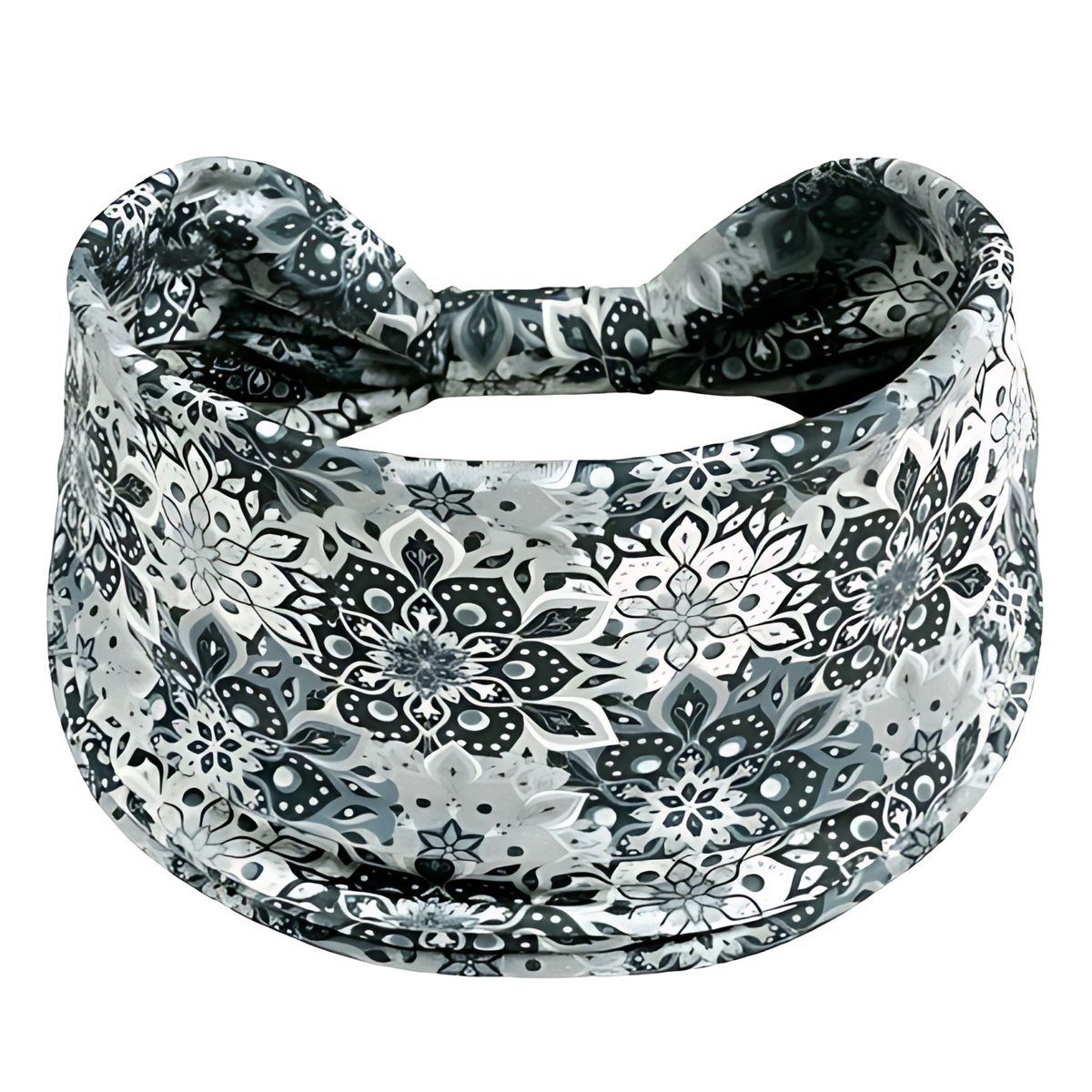 Opaska do Włosów Szara Turban na Głowę Szeroka w Kwiaty MIŁA W DOTYKU