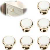 Zawiasy, okucia i inne akcesoria - 6 szt. uchwytów meblowych, złoty uchwyt meblowy, biała gałka do drzwi, gałka do drzwi szafki ze śrubami montażowymi - miniaturka - grafika 1