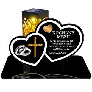 ZNICZ SOLARNY LED WIECZNY PODSTAWKA NA CMENTARZ GRÓB lampka Serce 3D DLA MĘŻA - Lampiony i znicze - miniaturka - grafika 1