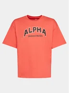 Koszulki męskie - Alpha Industries T-Shirt College 146501 Czerwony Relaxed Fit - miniaturka - grafika 1