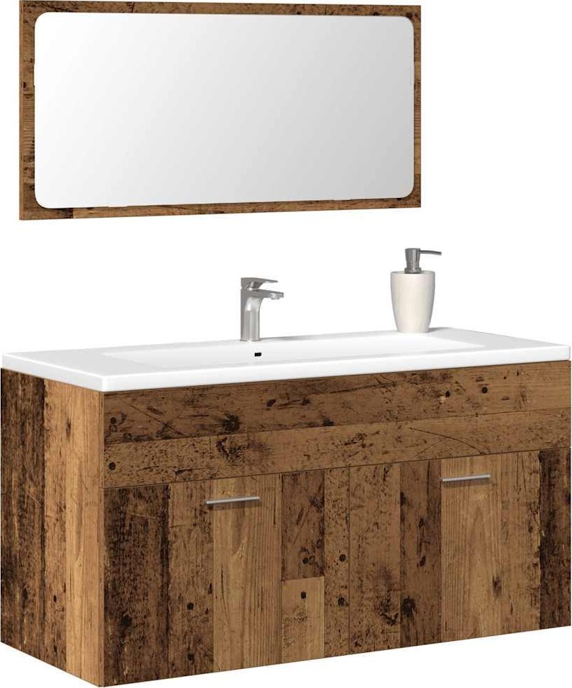 vidaXL vidaXL Szafka łazienkowa z lustrem, stare drewno