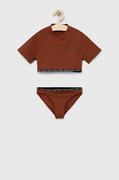 Stroje kąpielowe dla dziewczynek - Calvin Klein Jeans dwuczęściowy strój kąpielowy dziecięcy kolor brązowy - miniaturka - grafika 1