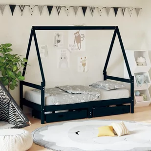 Rama łóżka dziecięcego z szufladami, czarna, 80x160 cm, sosna Lumarko! - Łóżeczka i kojce - miniaturka - grafika 1