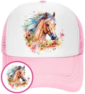 Czapki i chusty sportowe męskie - Czapka z Daszkiem Konie Koń Różowa z Nadrukiem Lato Siatka Bejsbolówka - miniaturka - grafika 1