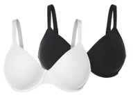 Biustonosze - esmara® Damski biustonosz z fiszbinami, 2 sztuki z kokardką (85D, Czarny/ biały) - miniaturka - grafika 1