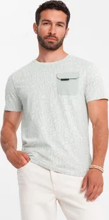 Ombre Bawełniany męski t-shirt z literowym printem i kieszonką żółto-zielony V4 OM-TSFP-0188 M - Koszulki męskie - miniaturka - grafika 1
