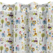 Firany i zasłony dla dzieci - Dekoracja okienna BILLY do pokoju dziecięcego z etaminy z nadrukiem z kolorowymi zwierzątkami 140 X 250 cm - miniaturka - grafika 1